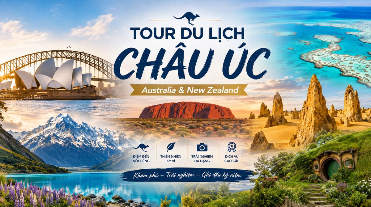 Danh thắng Úc và New Zealand: Nhà hát Opera Sydney, rạn san hô, núi Uluru, tháp đá, hồ núi tuyết và làng Hobbit