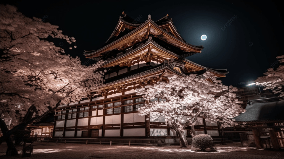 Hình nền Nền Chùa Nhật Bản Với ánh Trăng Trên Cao Nền, Hoa Anh đào Và Higashi  Honganji 2021, ảnh Chụp ảnh Hd Background Vector để tải xuống miễn phí -  Pngtree